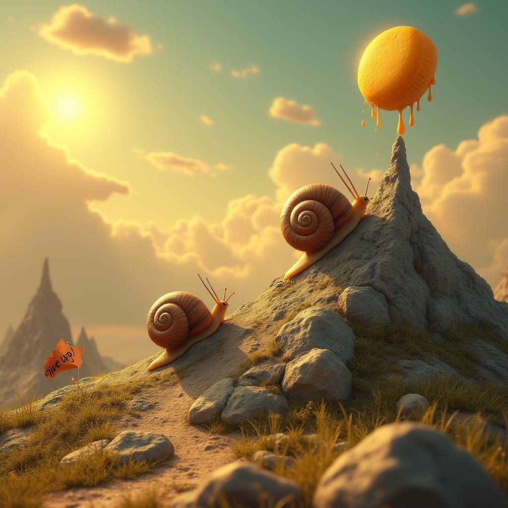 Dreamlike Snails Chase Golden Cheese in Surreal Salvador Dal...