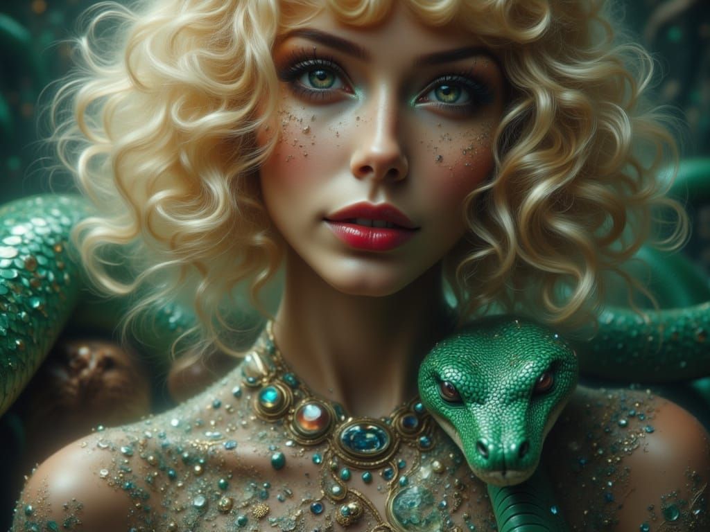 Glamorous Snake in Sequined Gown with Jewels