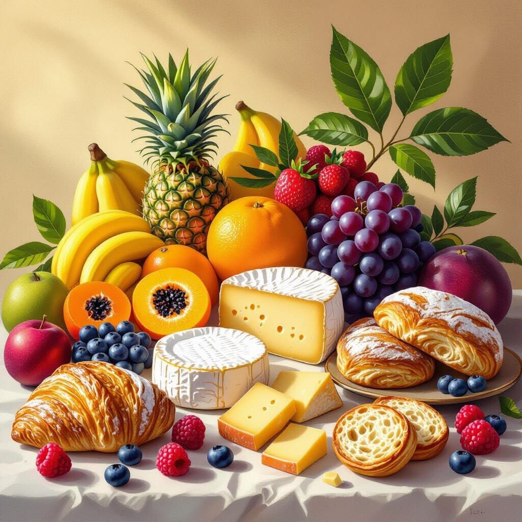 Vibrant Still Life of Exotic Foods in a Digital Art Style