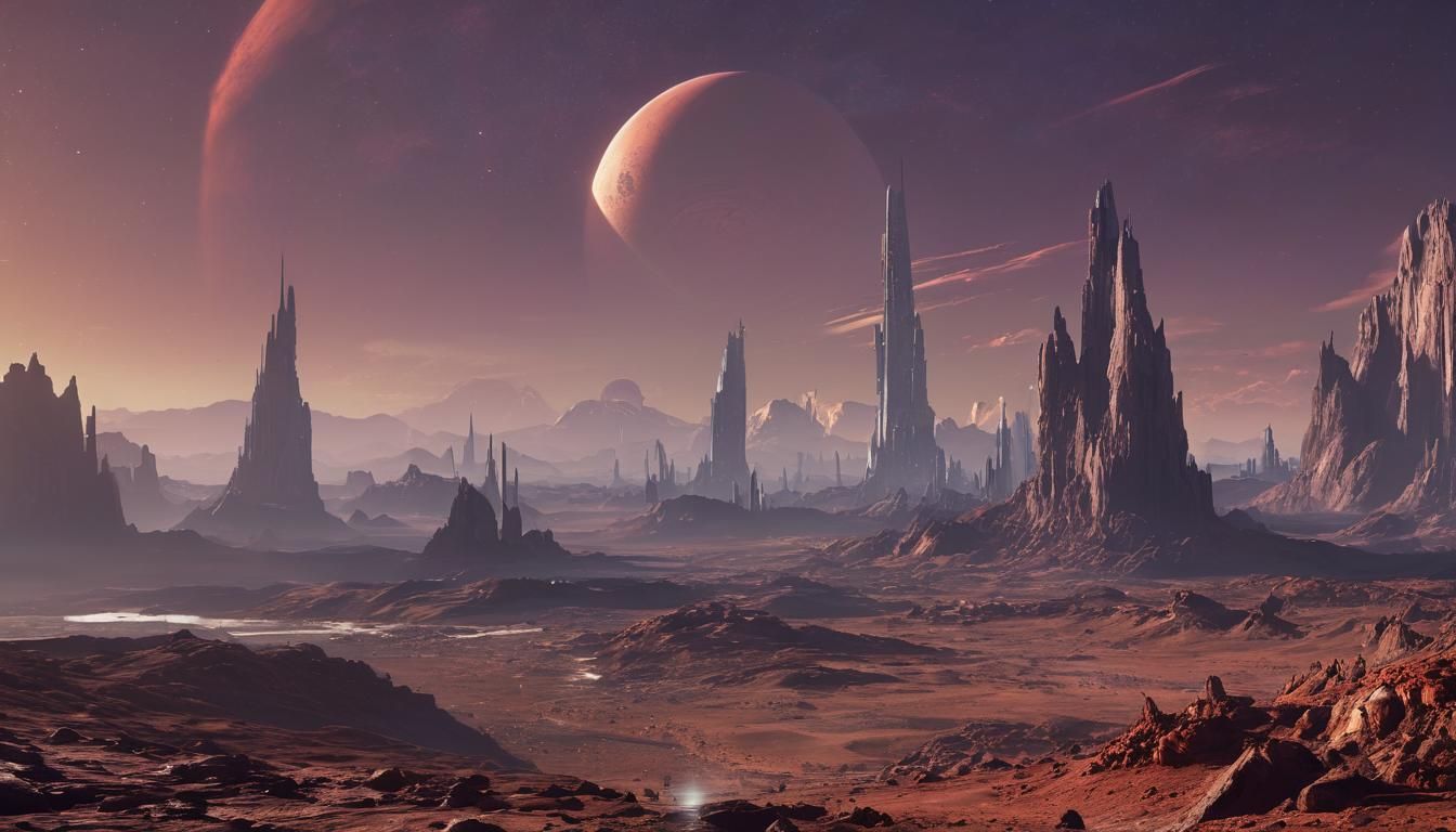 Martian Cityscape at Sunset: A Fantasy Concept Art