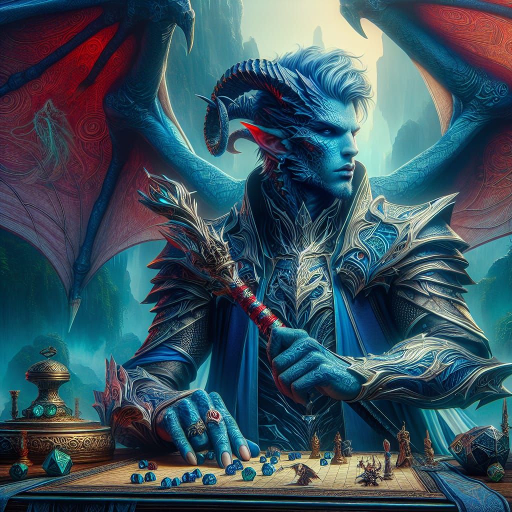 Blue Dragonborn Sorcerer in Detailed Fantasy Art