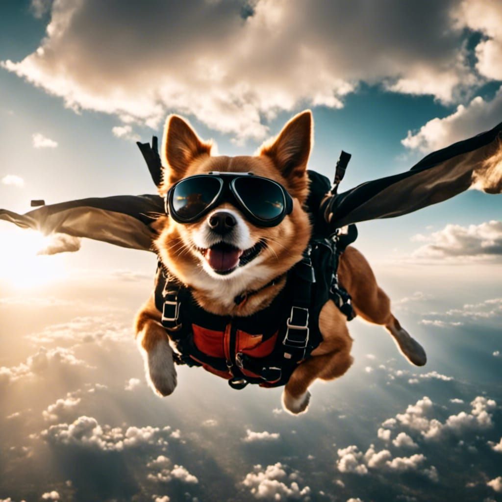 Dogs Skydiving in Hyperreal Style