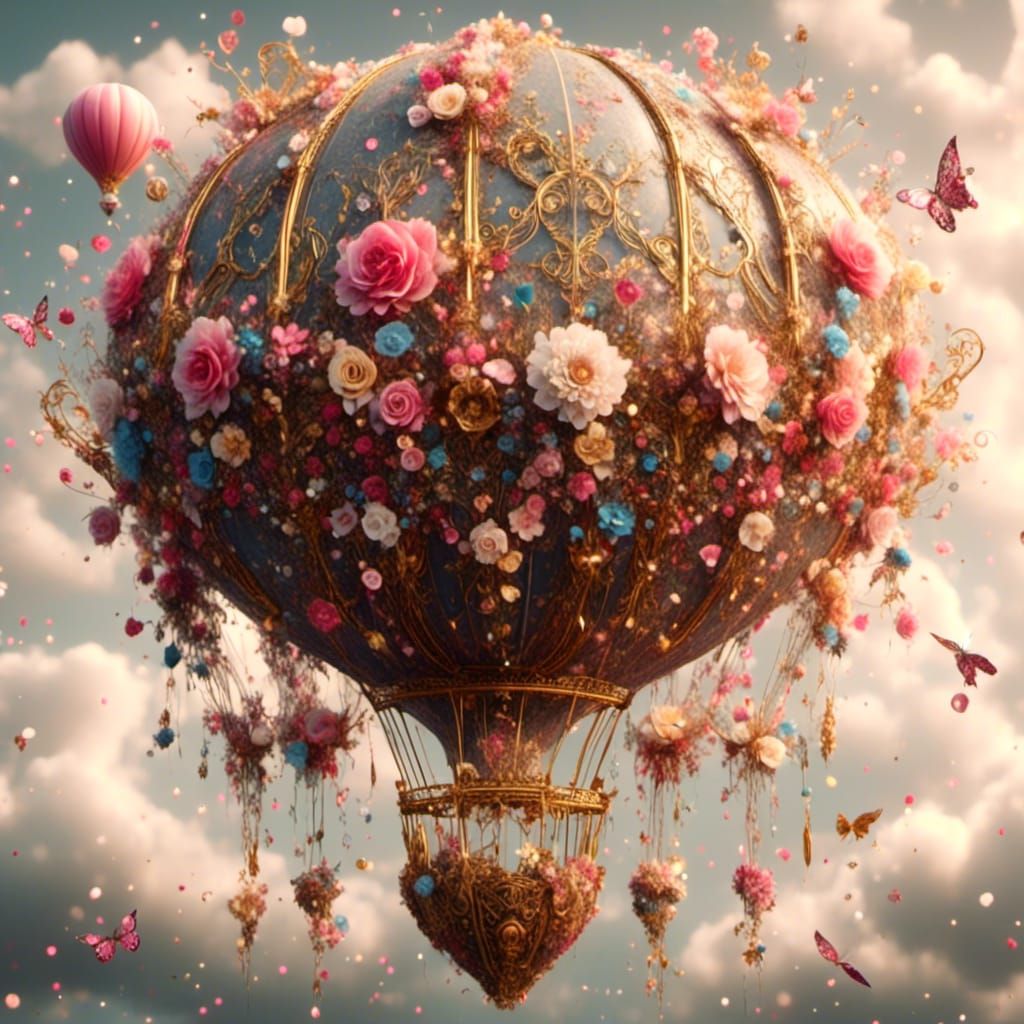 Victorian Flower Hot Air Balloon with Gold Filigree