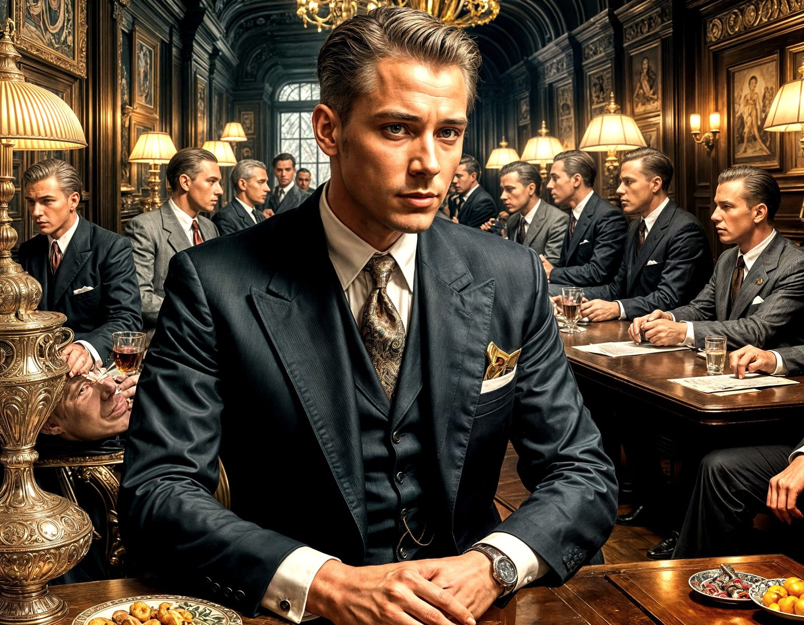 Debonair 1950s Man in Film Noir Style