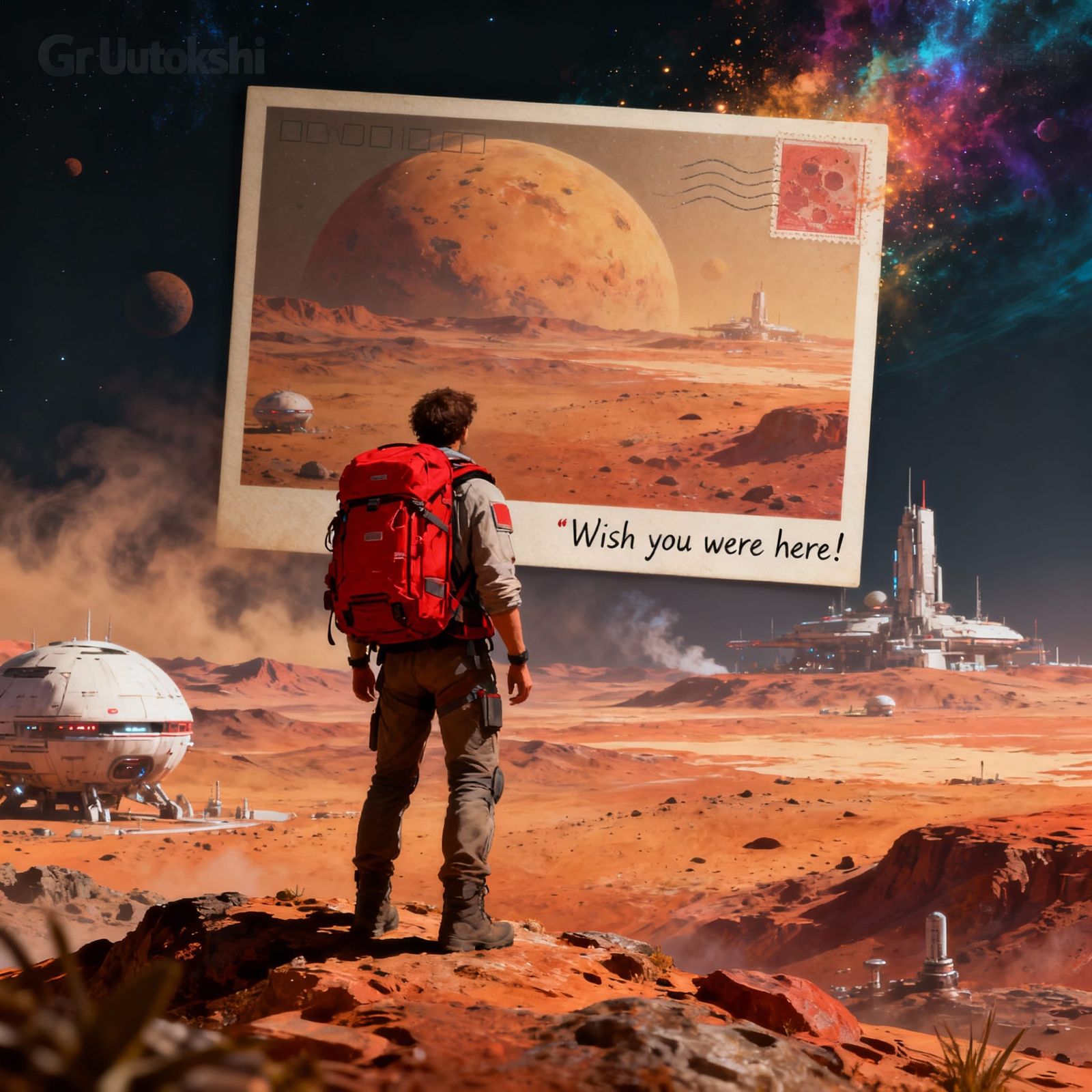Martian Postcard: Backpacker on Terraformed Planet