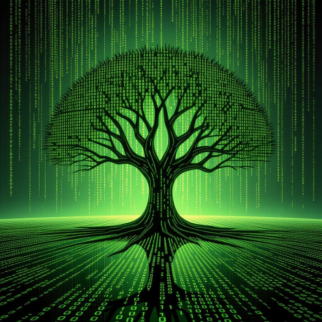 Surreal Binary Code Tree Digital Painting
