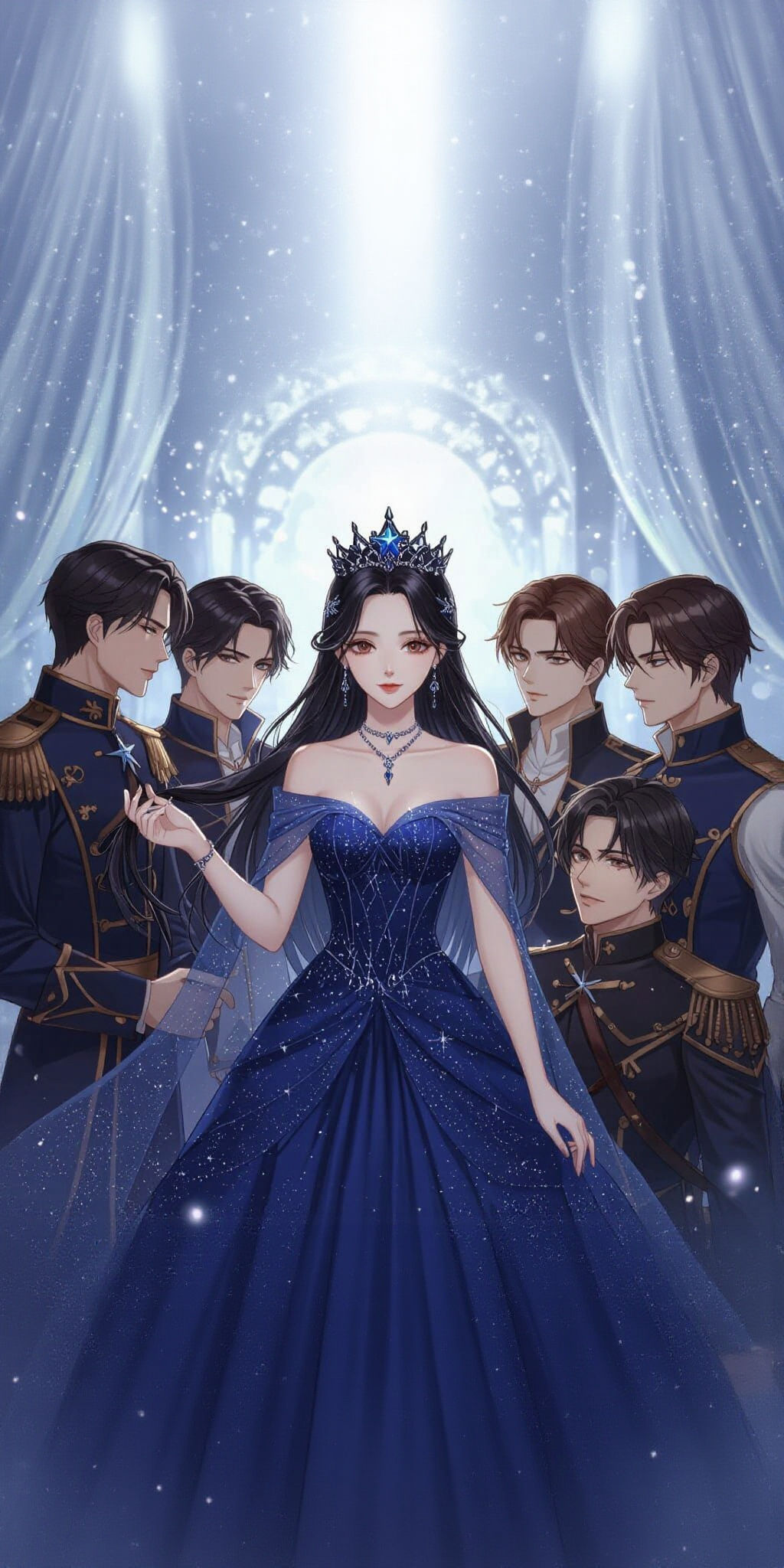 Anime Queen Surrounded by Suitors Portrait