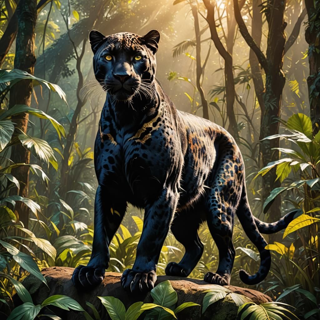 Black Panther with Leopard Spots in Jungle: Hyper-realistic ...