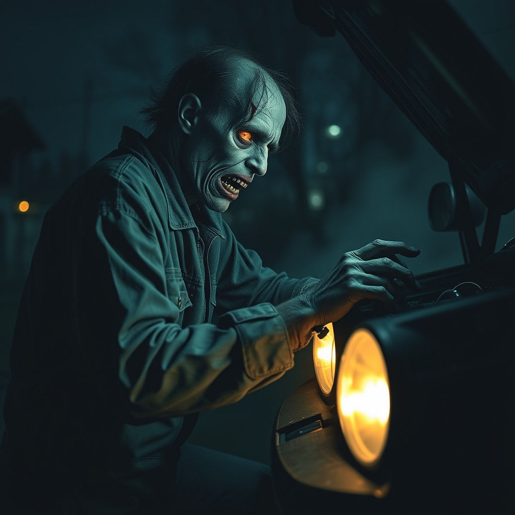 Undead Mechanic Auto Repair at Midnight