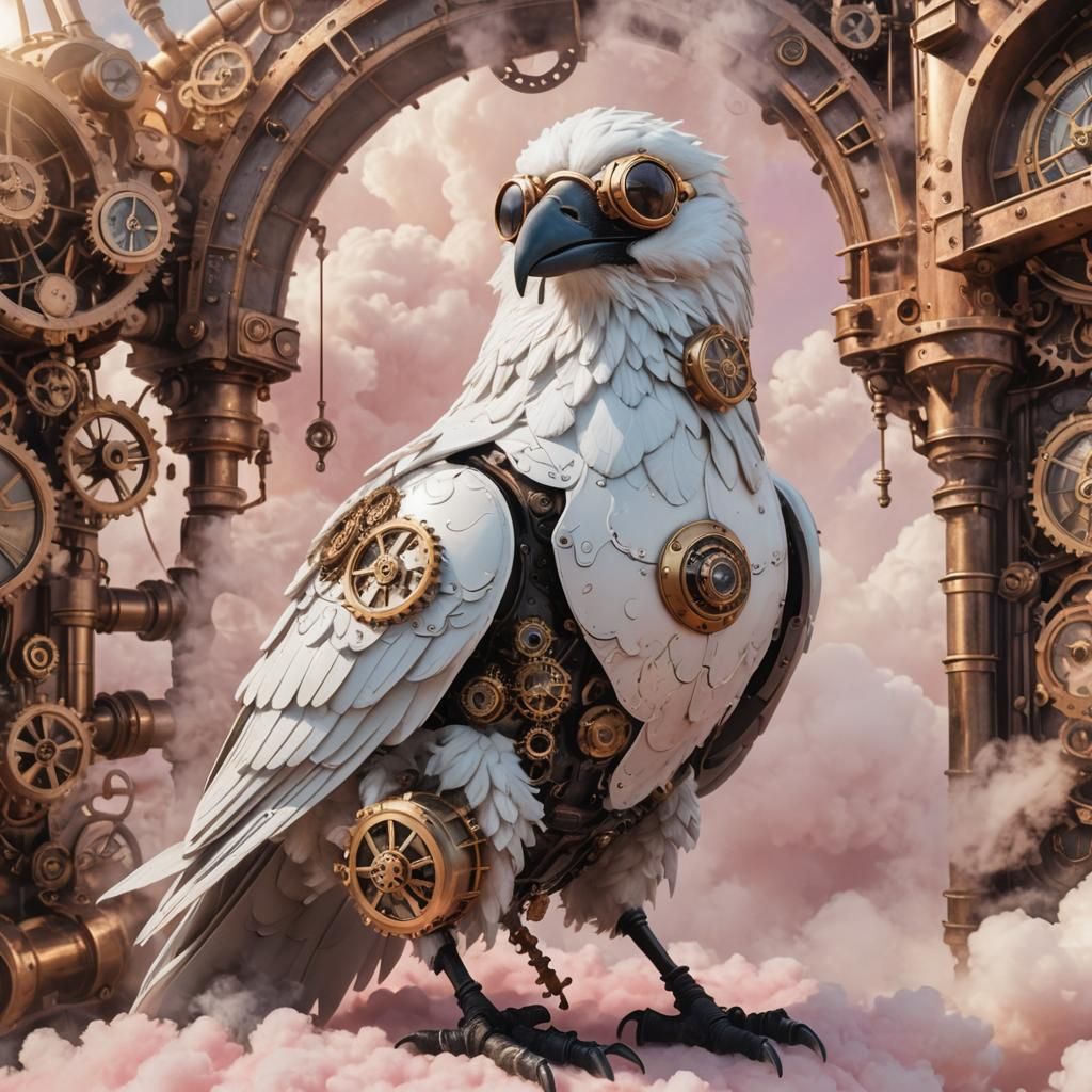 Steampunk Raven in Hyperreal Landscape