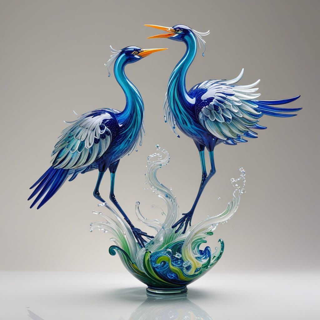Effervescent Murano Glass Herons Whirlwind