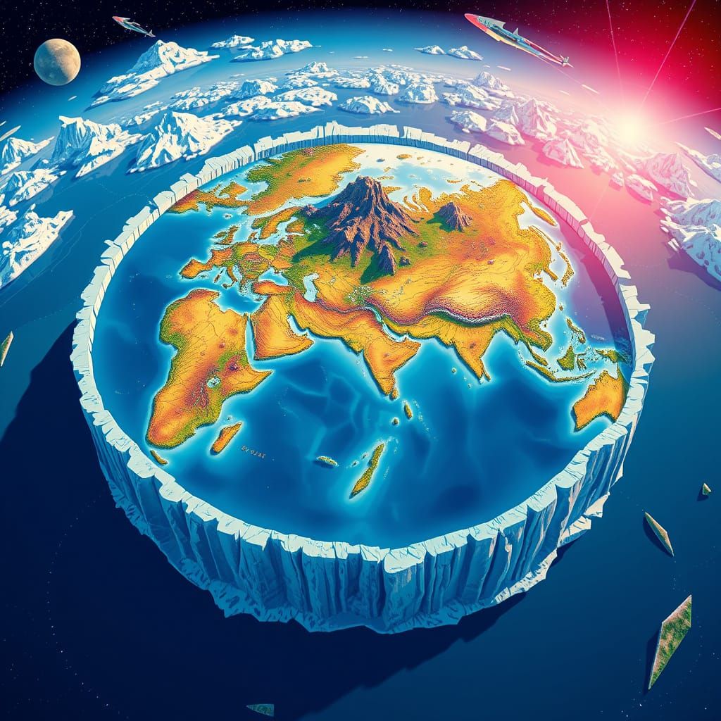 Flat Earth Map in Vibrant, Dreamlike Style