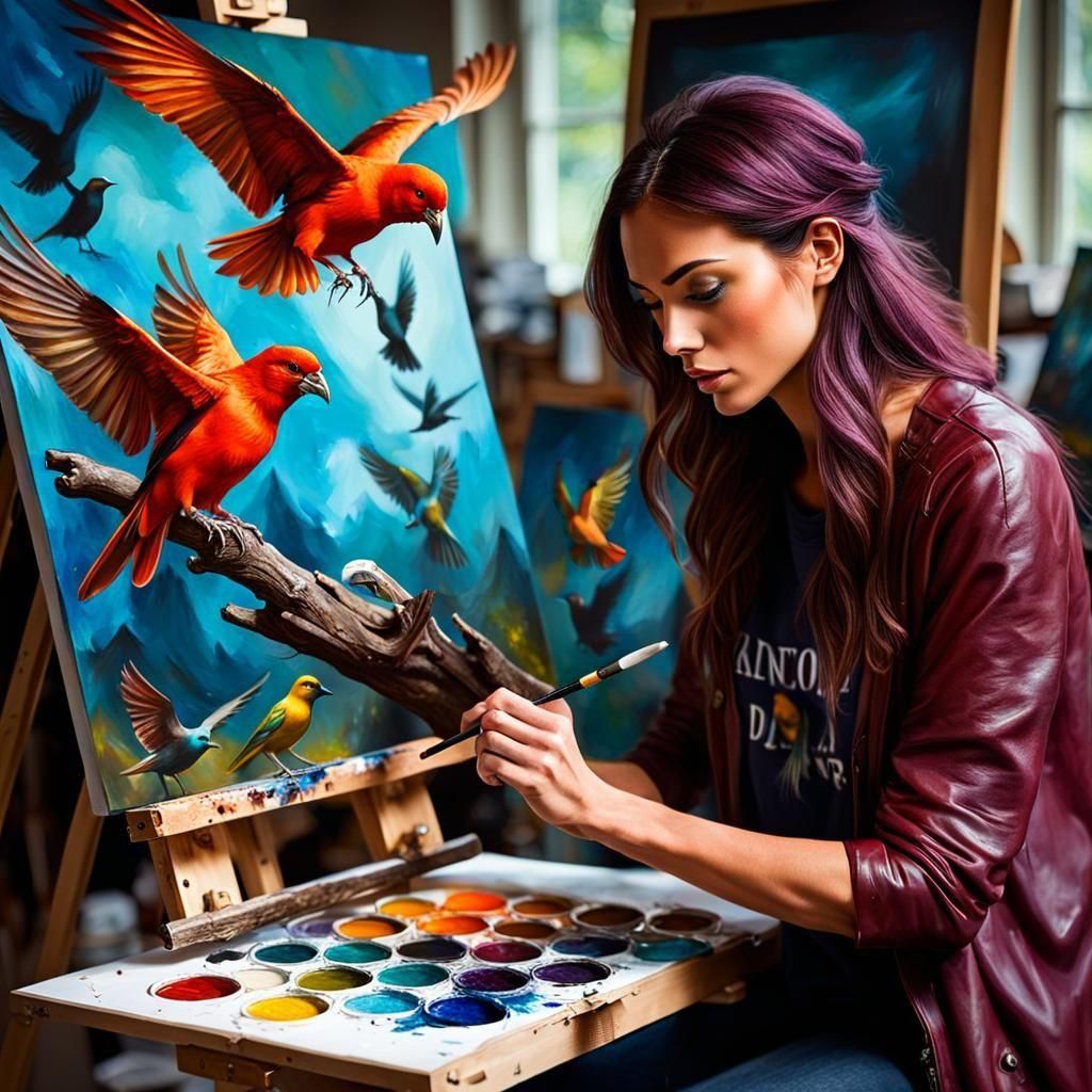Artist Painting Fantasy Scene in Studio