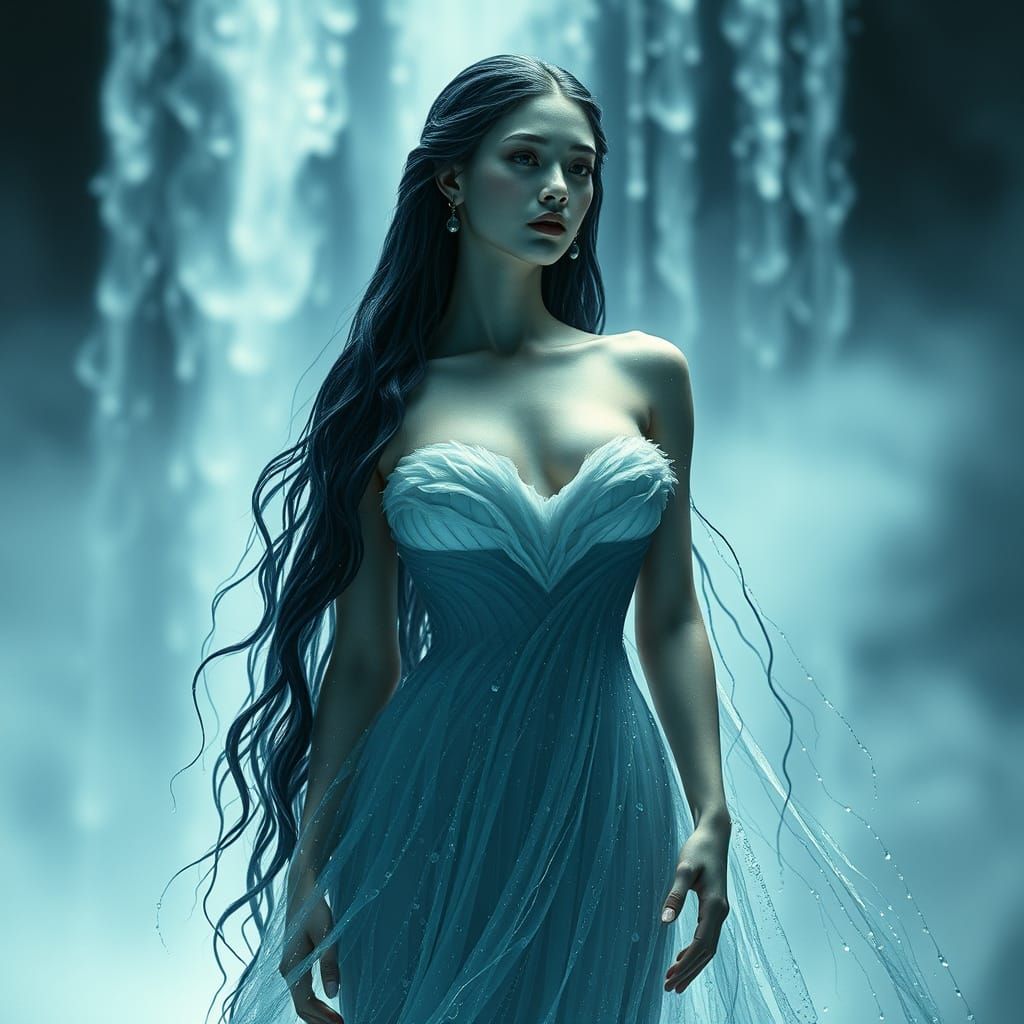 Ethereal Water Goddess in a Dreamlike Landscape