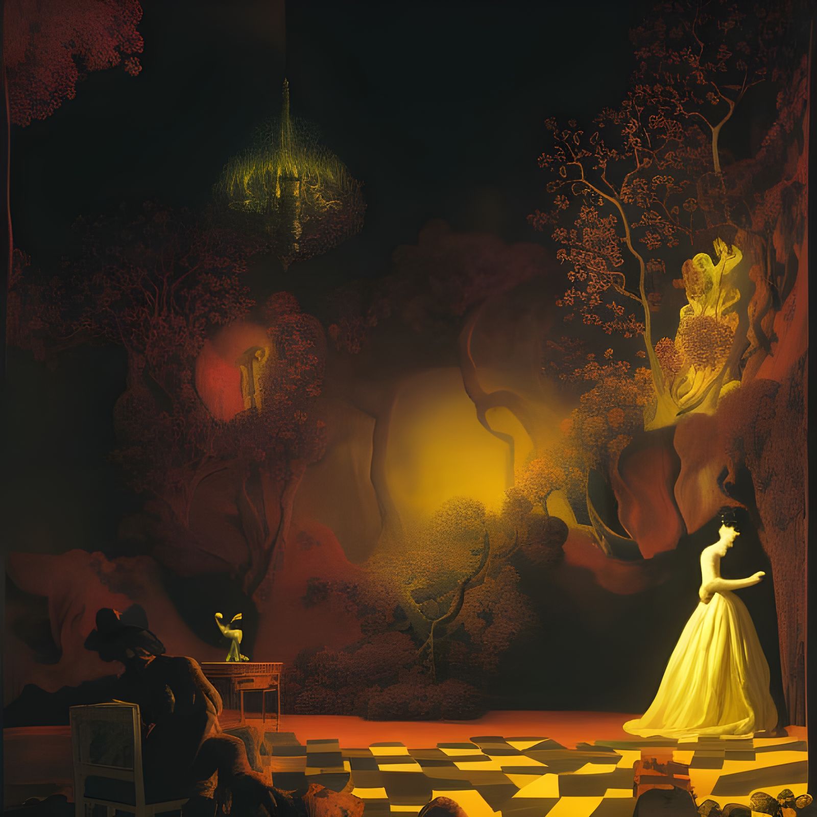 Dark Chambers: Surreal Dreamscape in Detailed Style