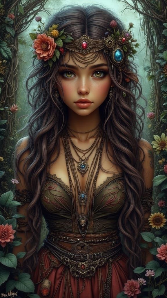 Whimsical Cyberpunk Princess in Eerie Wonderland