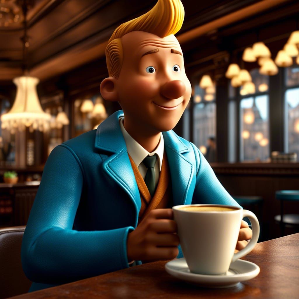 TinTin drinking ☕ in Paris cafe bar