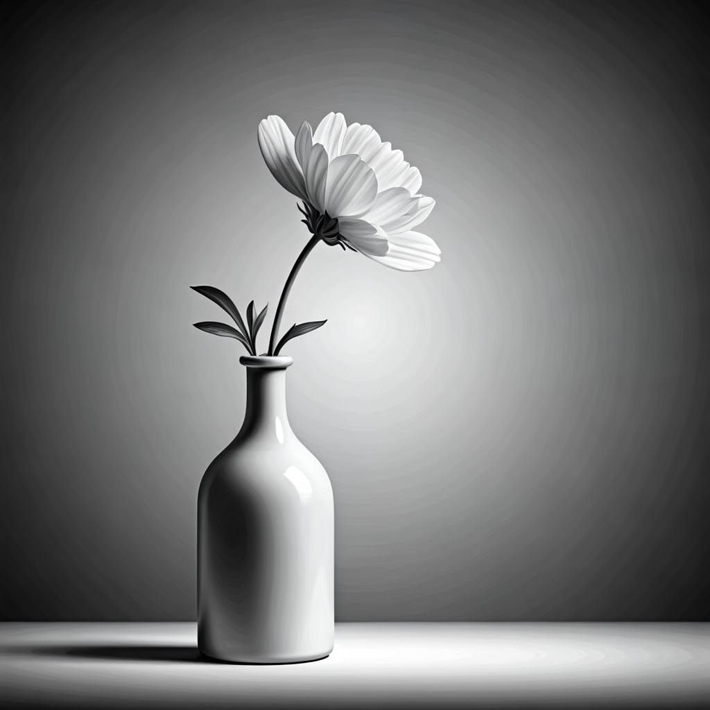 Pencil Sketch of Flower Arrangement in Grayscale