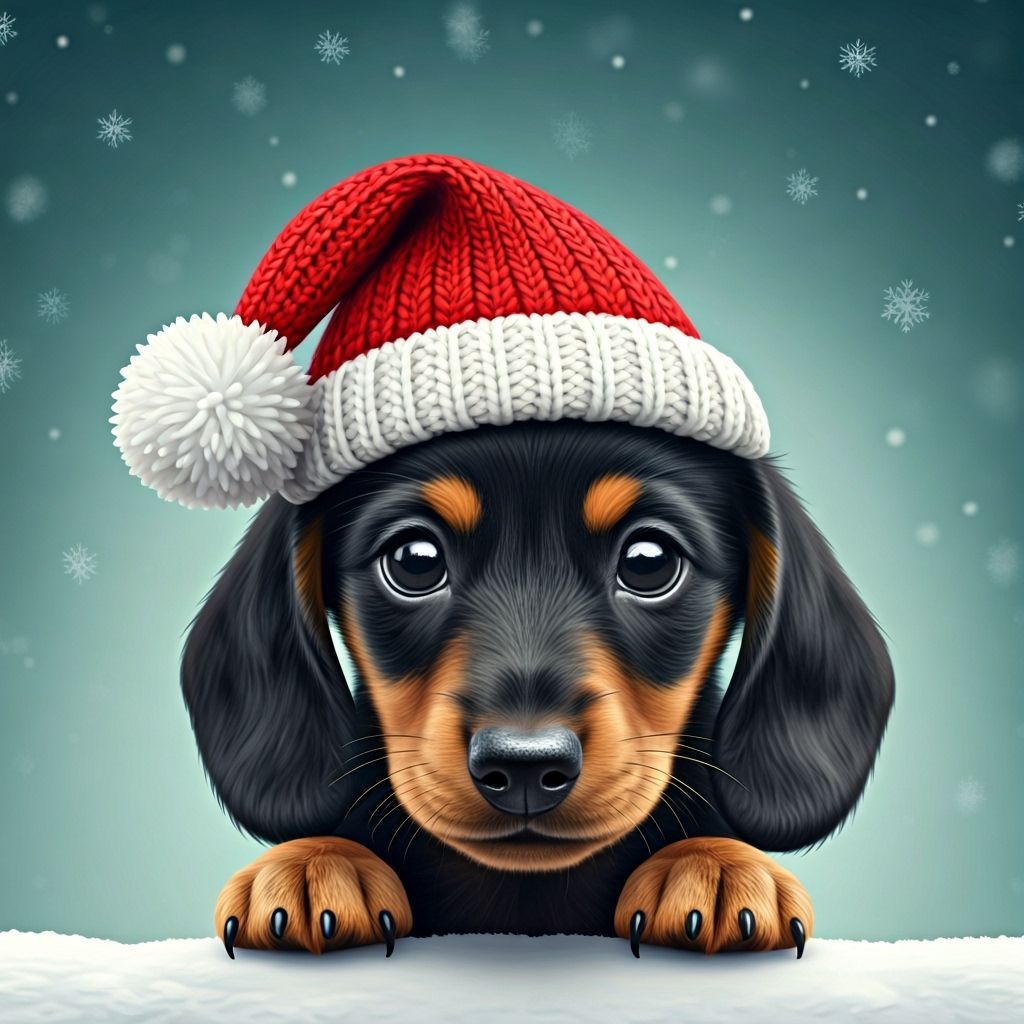 Adorable Dachshund Puppy in Christmas Hat