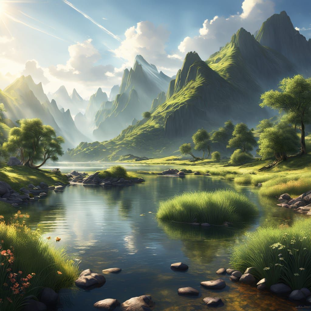 Serene Tranquil Landscape in Watercolor Scheme