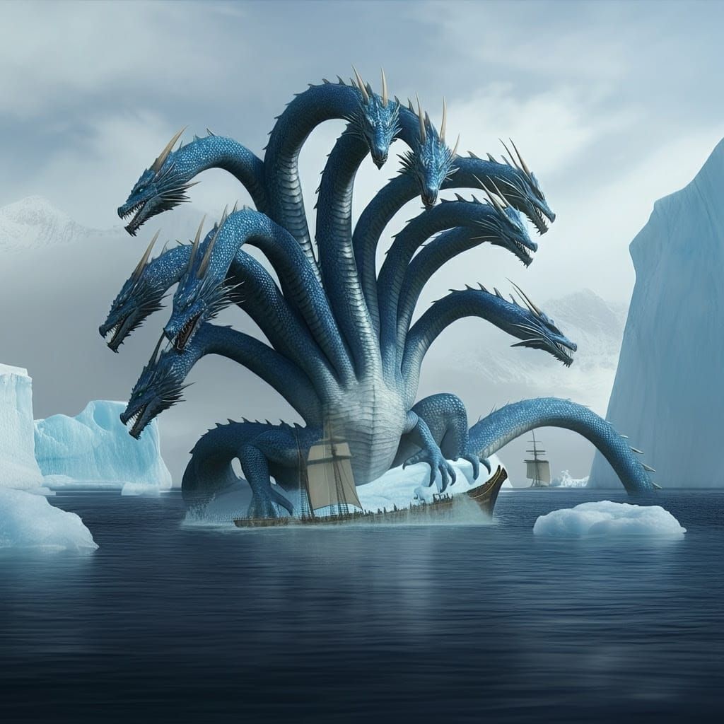Ancient Blue Dragon Serpent Dominates Serene Lake Landscape