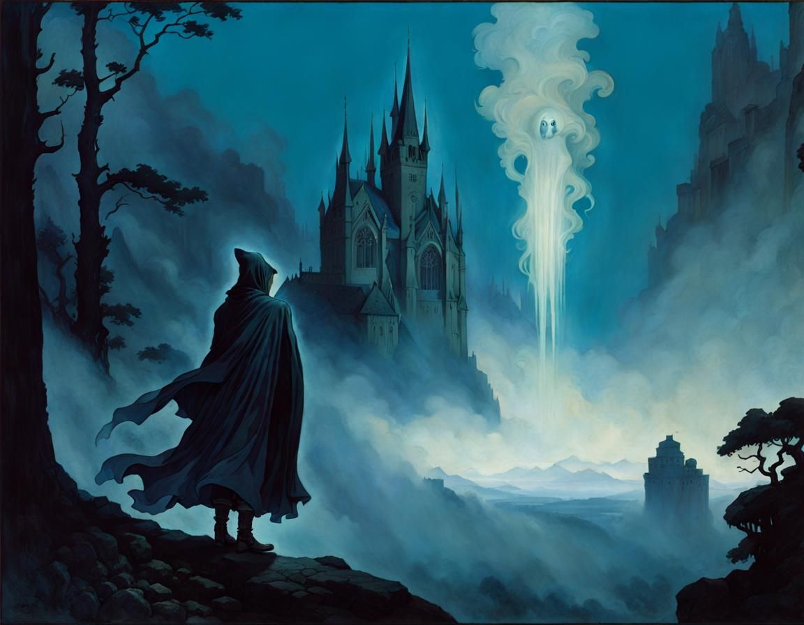 Ethereal Ghostly Man Encounter in Fantasy Art Style