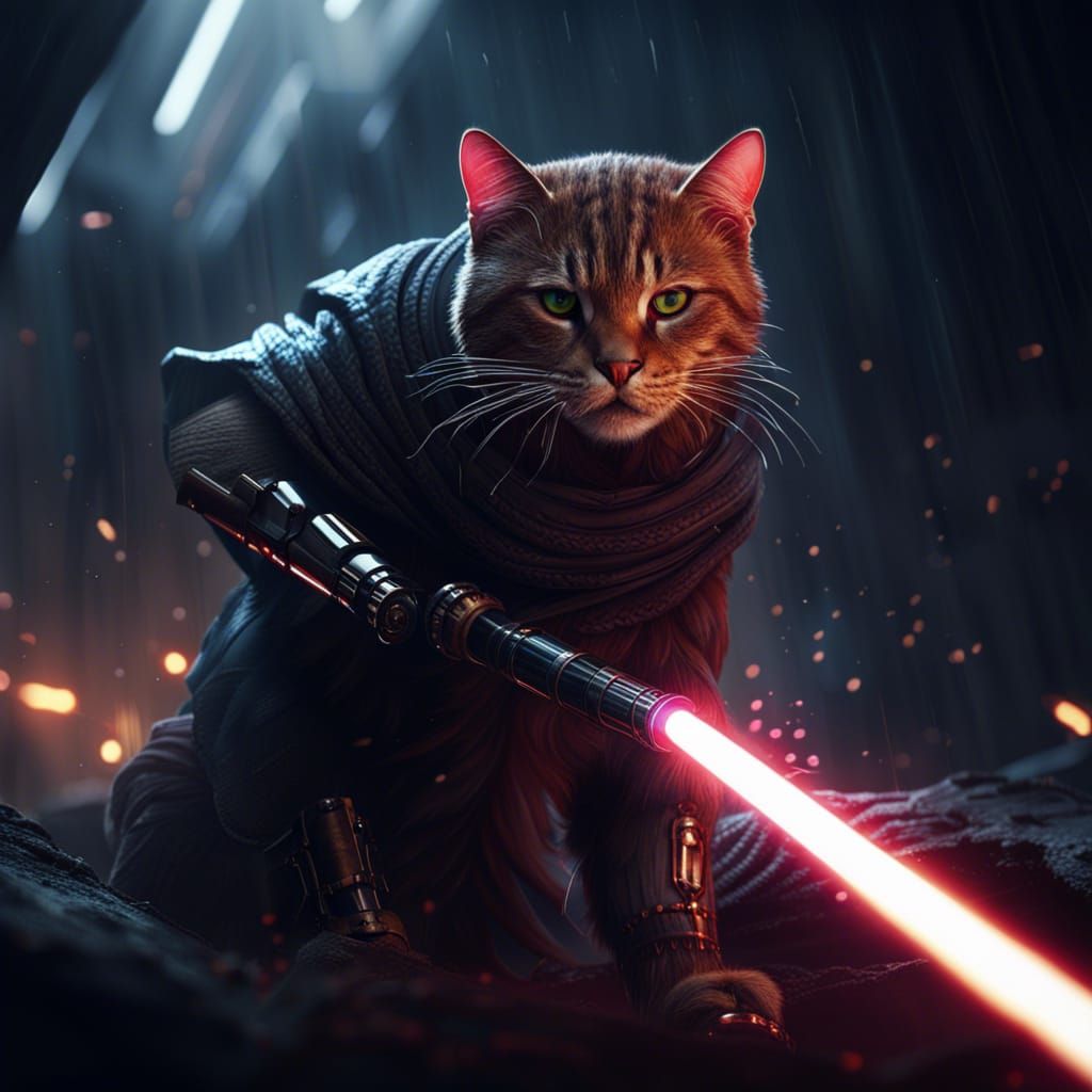 Lightsaber Cat War: Detailed Fantasy Concept Art