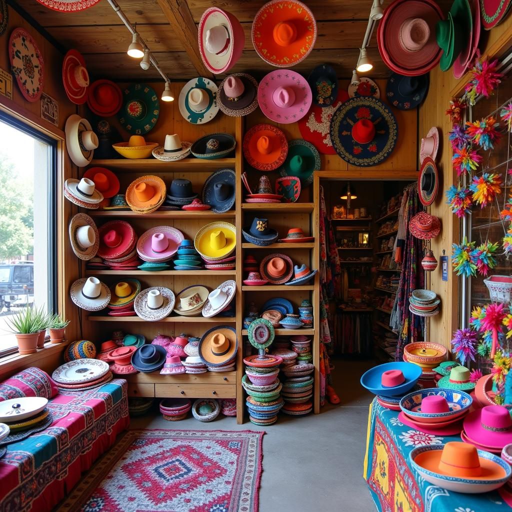Colorful Tex Mex Hats in a Mexican Folk Art Style