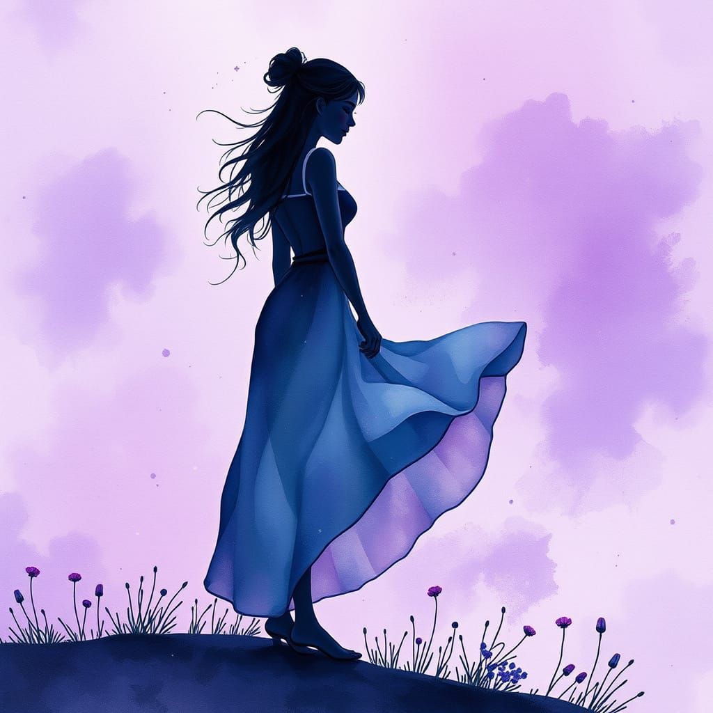 Galactic Silhouette in Dreamy Watercolor Style