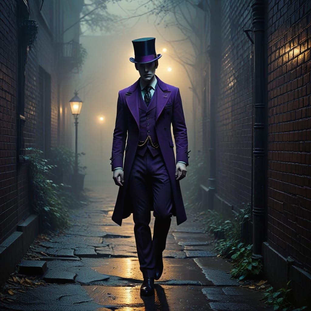 Full Body Image - Slenderman in Purple Suit and Top Hat