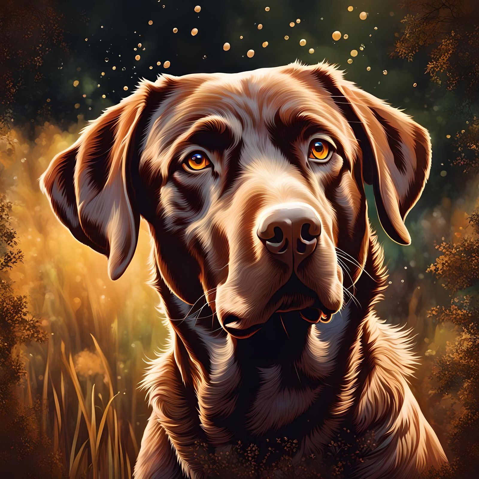 Beautiful Brown Labrador Dog Portrait in Splash Art Style