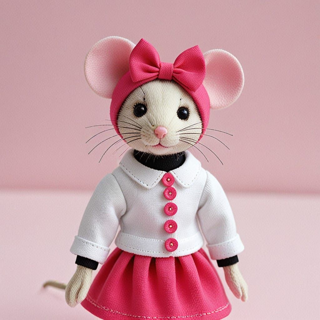 Retro Furry Doll Still Life in Hot Pink and Silver