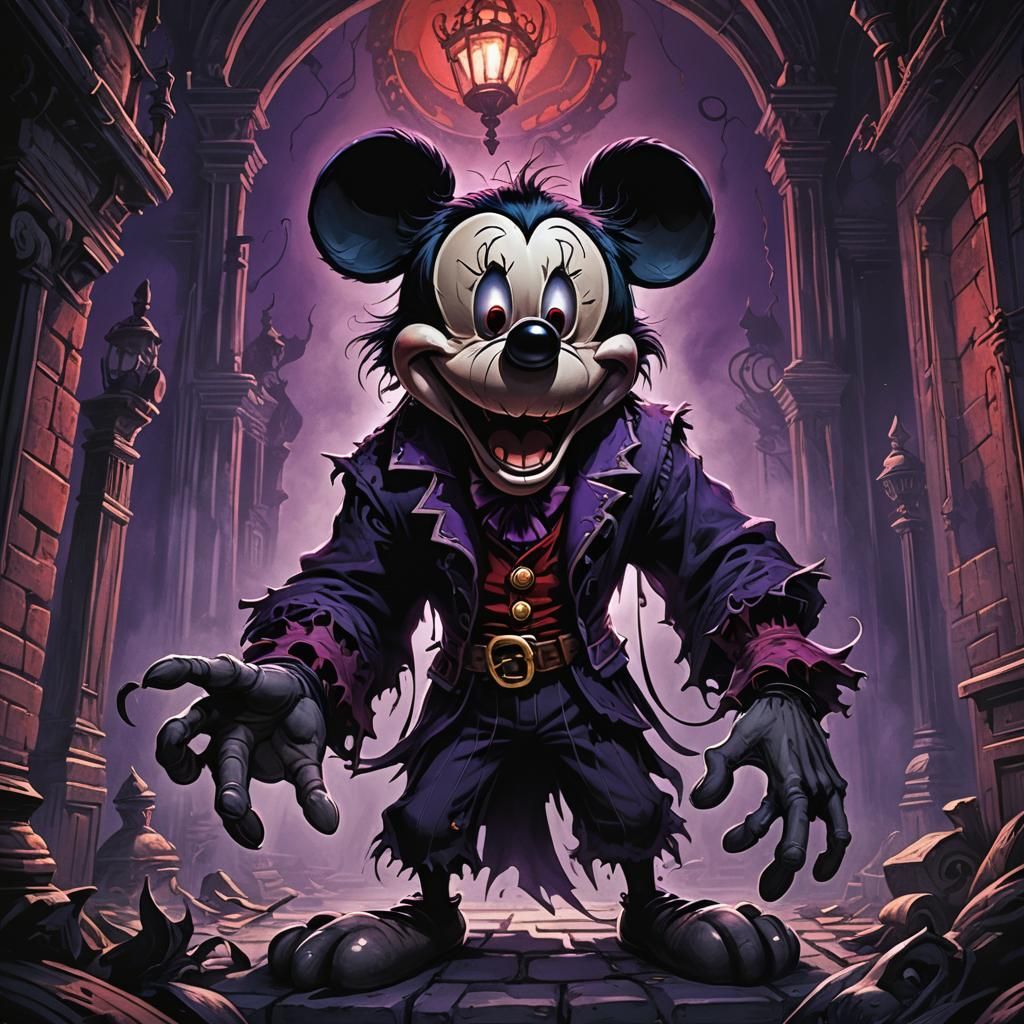 Mickey Mouse as Monster in Dark Fantasy Illustration