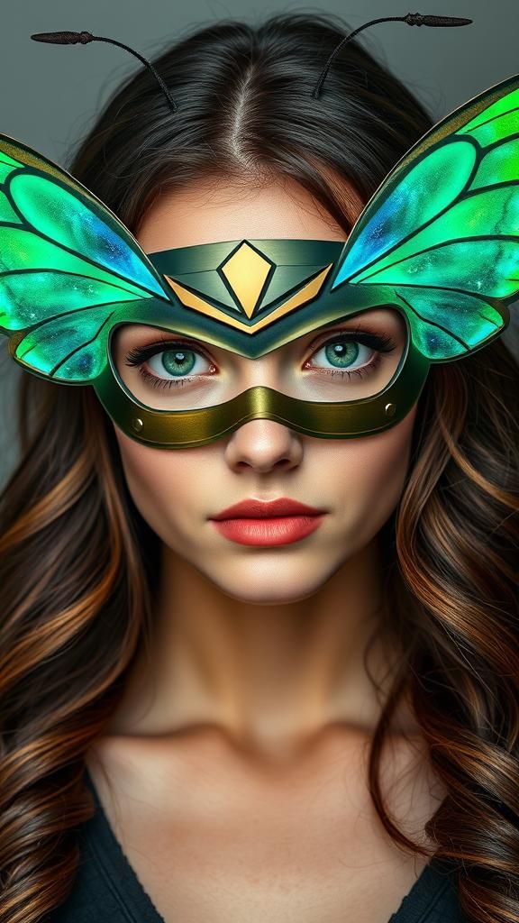 Woman with Bioluminescent Butterfly Mask Portrait