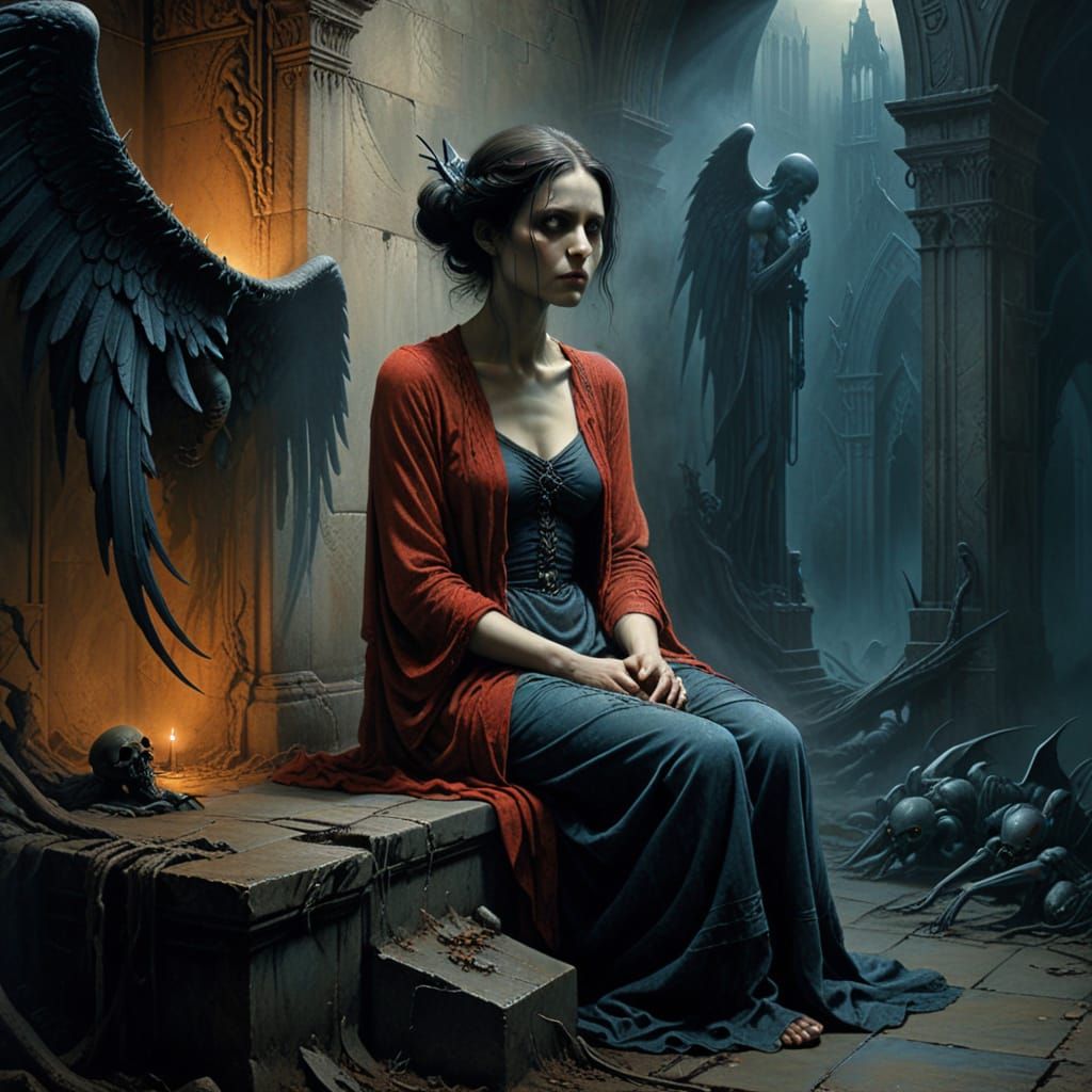 Ethereal Despair in a Haunting Film Noir Scene