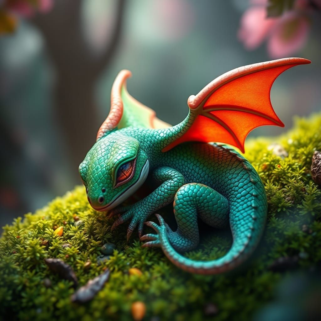 Sleeping Baby Dragon in Enchanted Forest