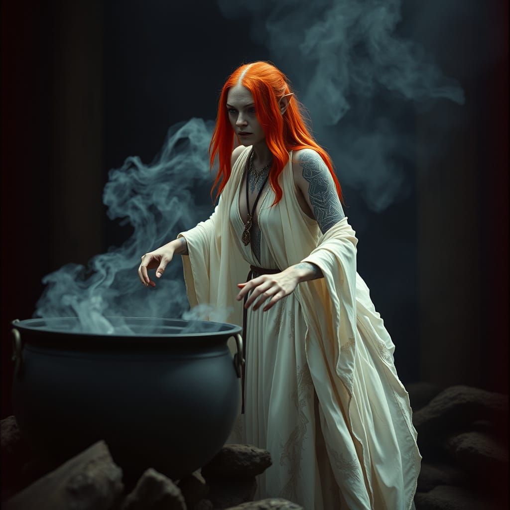 Mystical Ogress Brewing a Dark Magic Potion in a Cinematic, ...