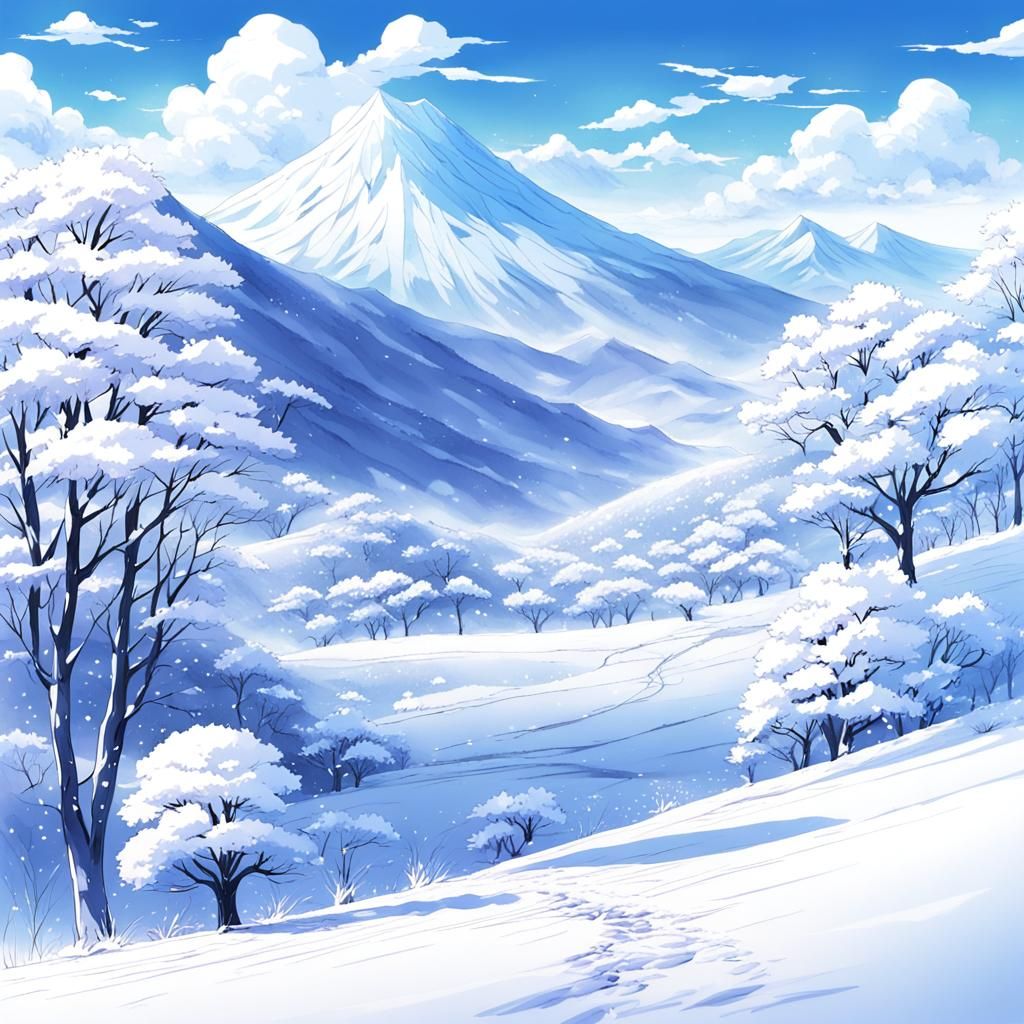Anime Style Snowy Landscape Digital Art