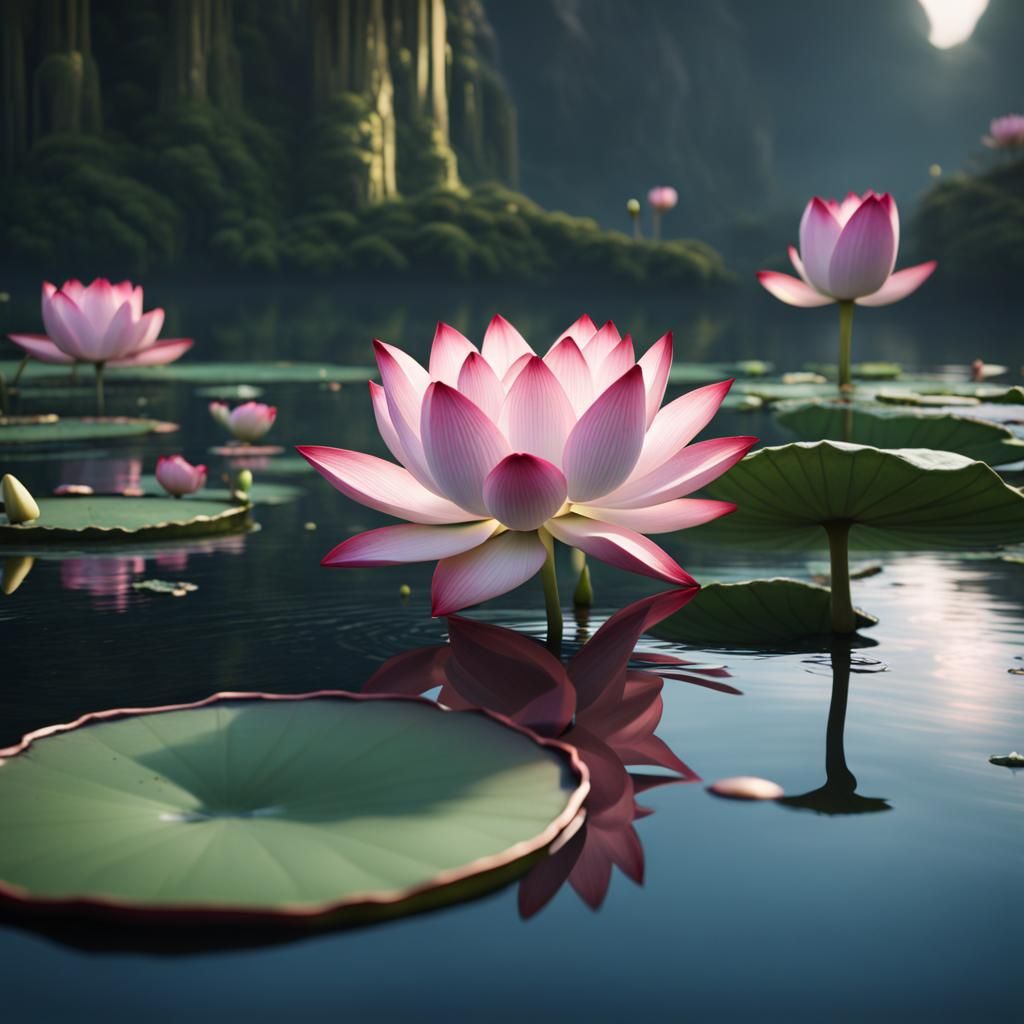 Blooming Lotus Flower Fantasy Concept Art