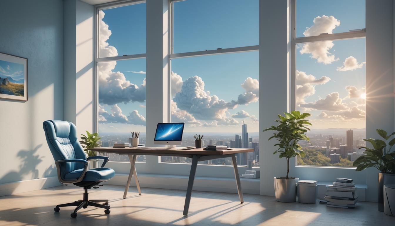 Modern Office with Blue Sky, Fantasy Concept Art