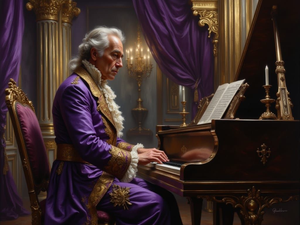 Rococo Pianist in Opulent Interior