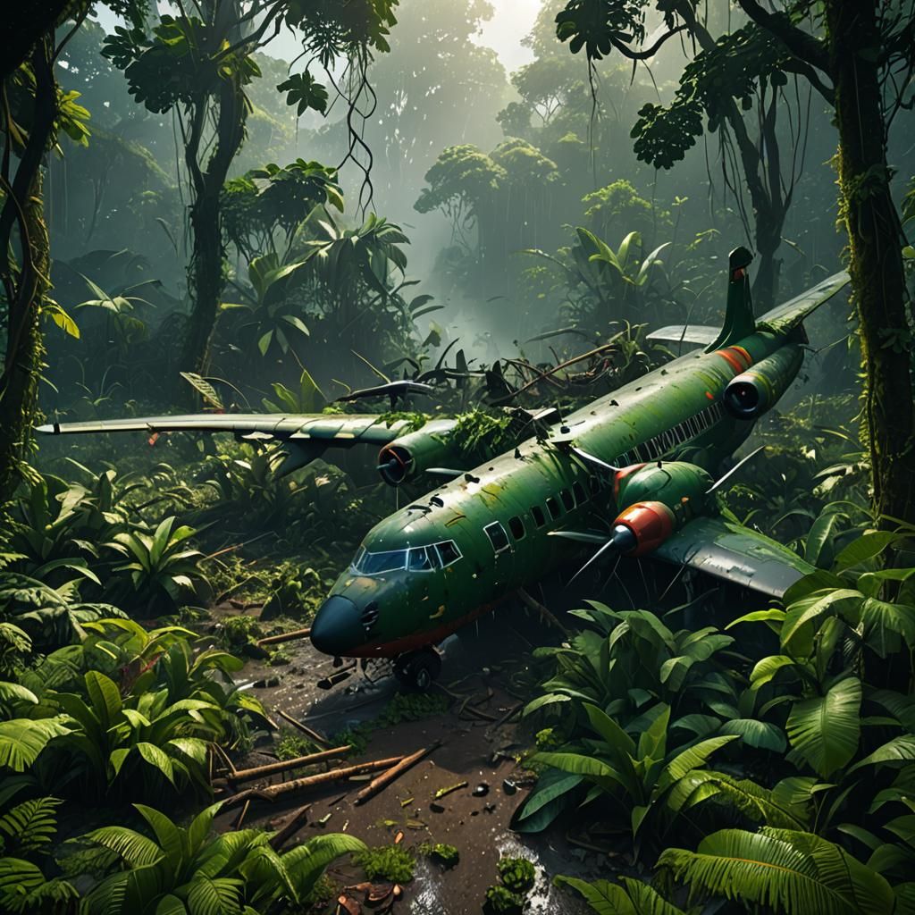 Plane Crash in Amazon: Detailed Matte Painting