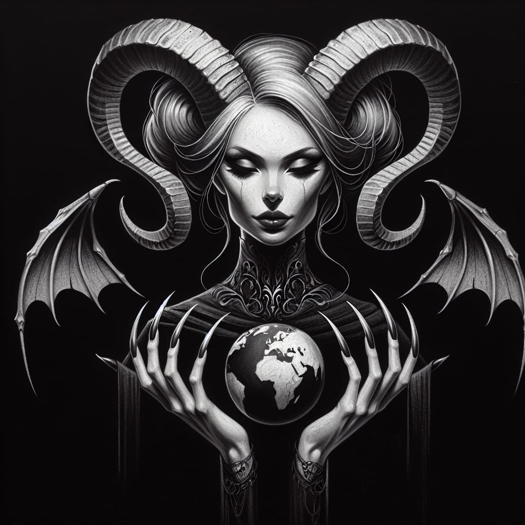 Surreal Gothic Woman Holding the World