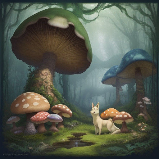 Dreamy Studio Ghibli-Inspired Forest Scene with Adorable Pup...