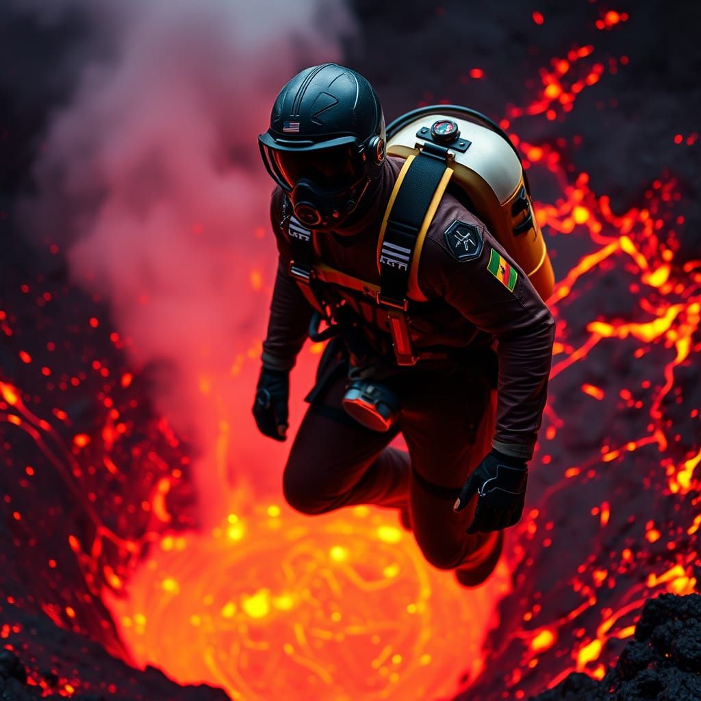 Lava Diver Prepares to Jump into Volcano