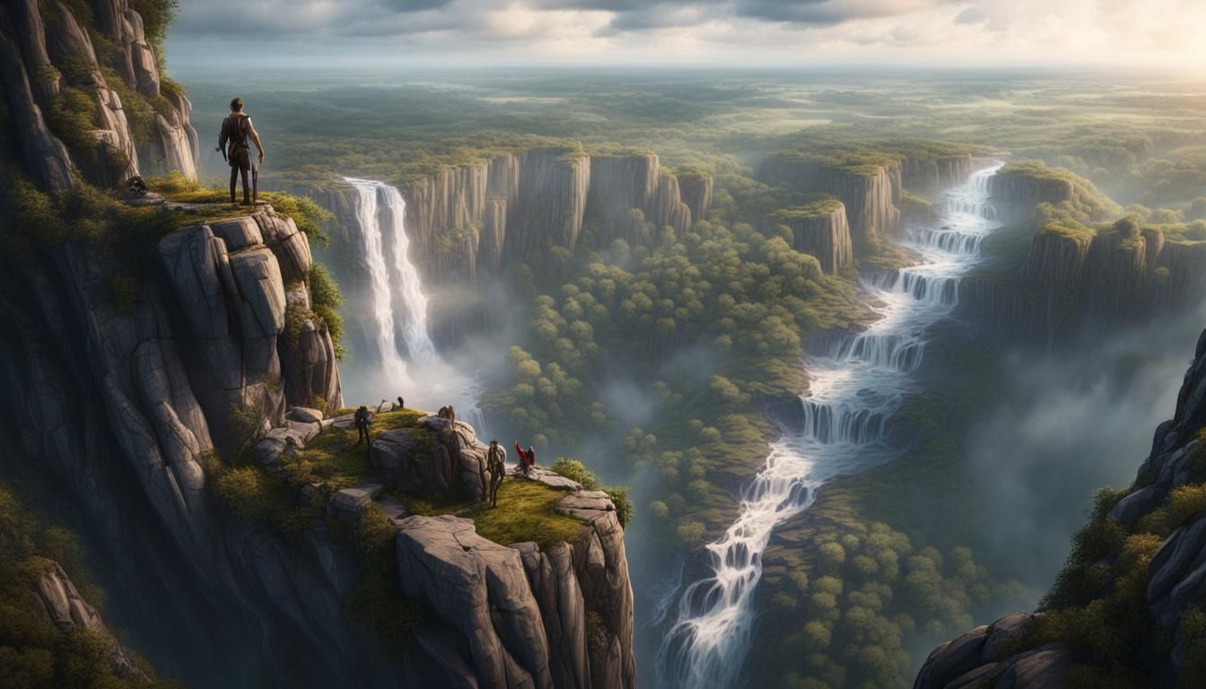 Cliffside Waterfall Valley: Detailed Matte Painting