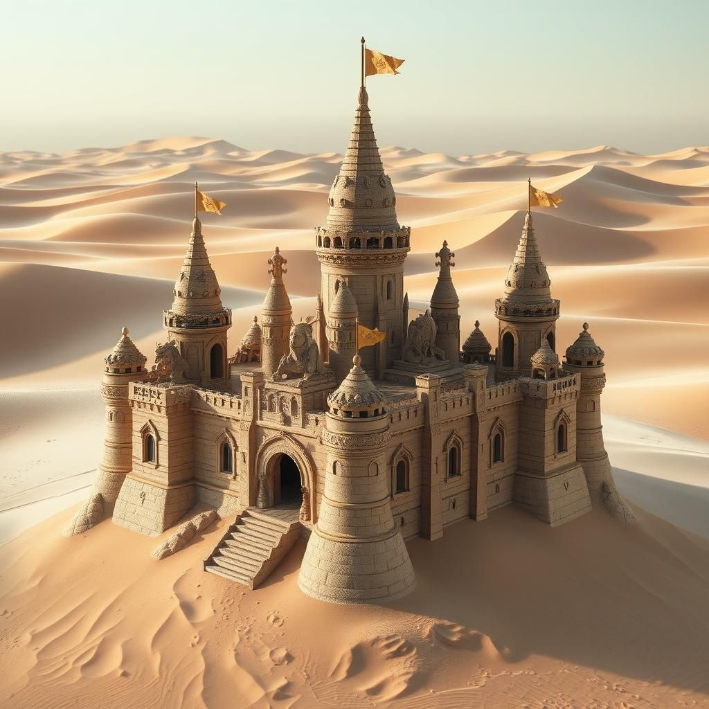 Surreal Sand Castle in Desert Landscape, Escher and Picasso ...