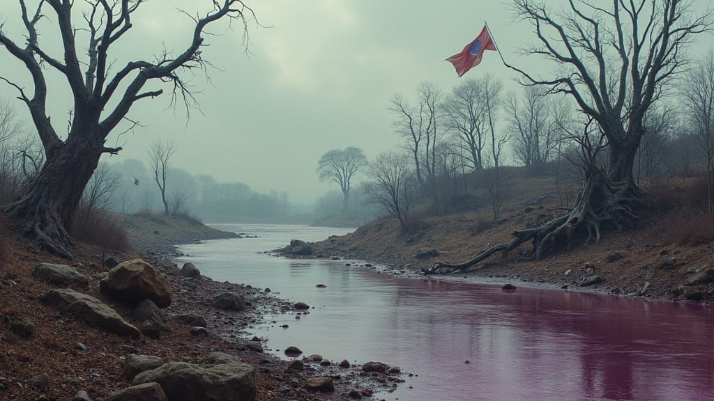 Toxic River in a Surreal Desolate Landscape