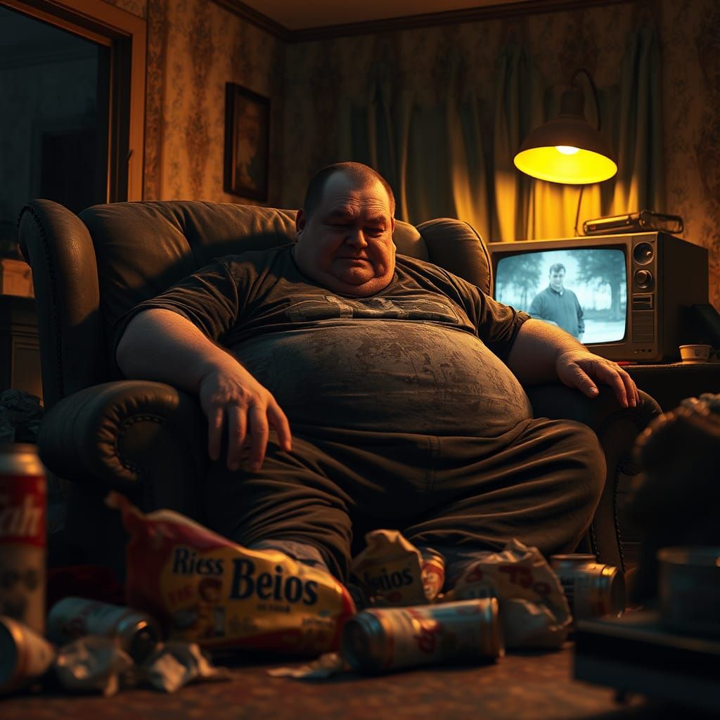 Man Asleep in Cluttered Room, Digital Painting