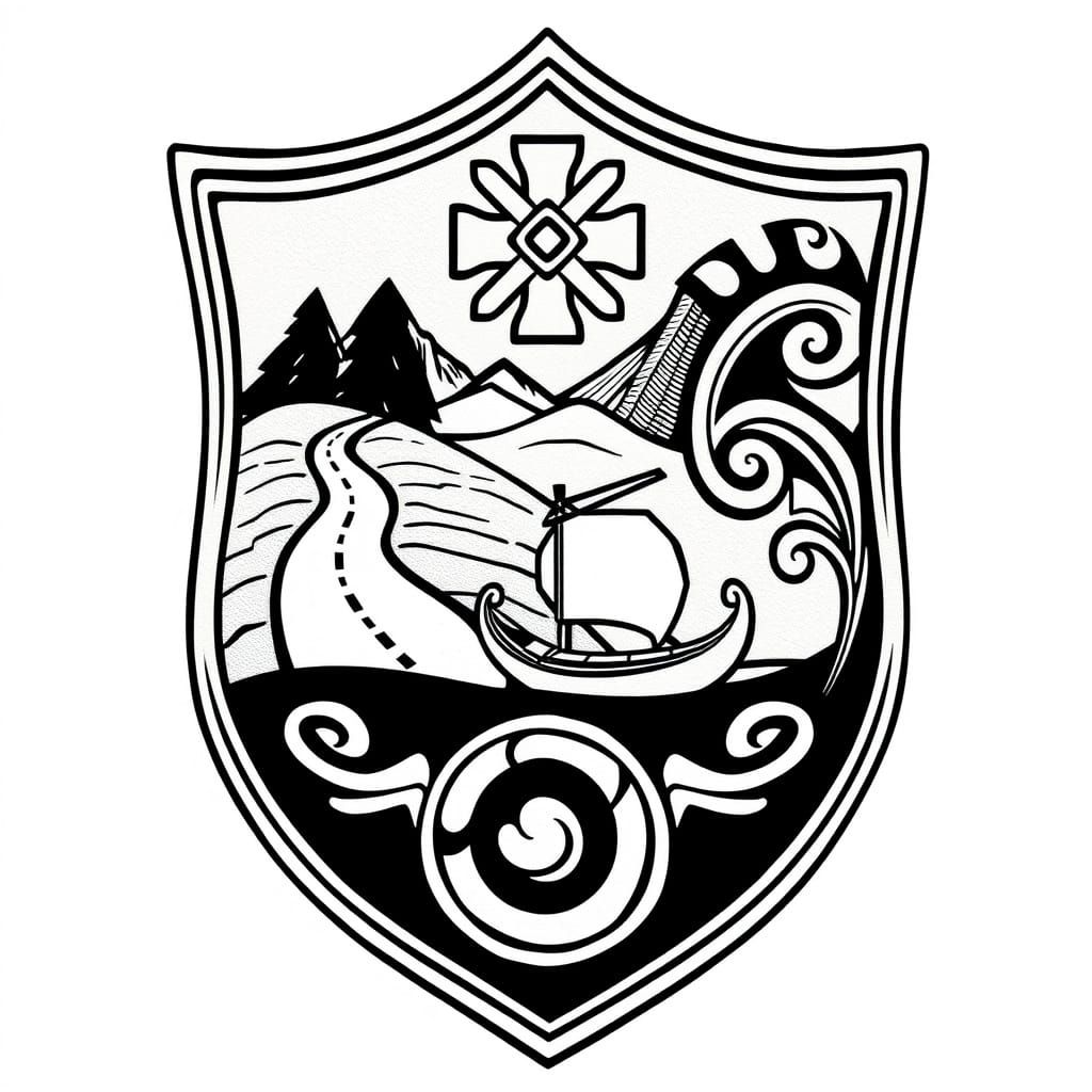 Scottish Maori Shield Emblem with Waka and Koru